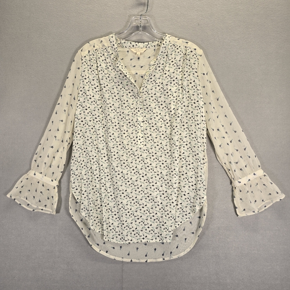 LUCKY BRAND Womens Printed Long Sleeve Peasant Top White Floral - Small